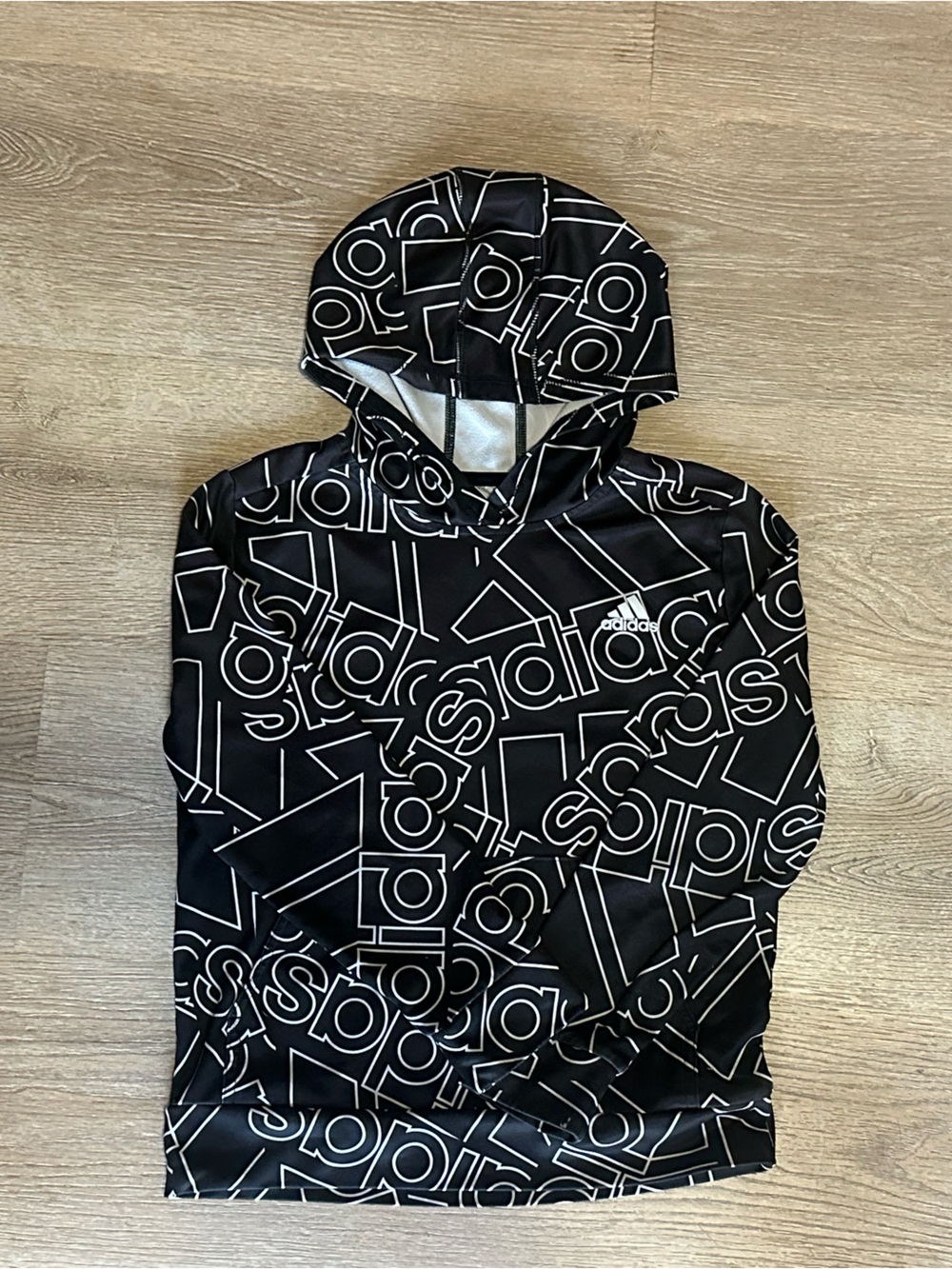 adidas Black Hoodie with White All-Over Logo Print